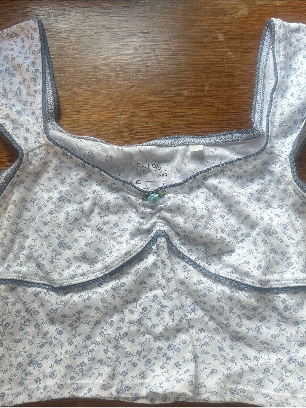 🩵 PacSun EST. PAC 1980 Blue Floral Pointelle Top – XS